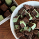 Fannie May mint meltaways, intact and chopped